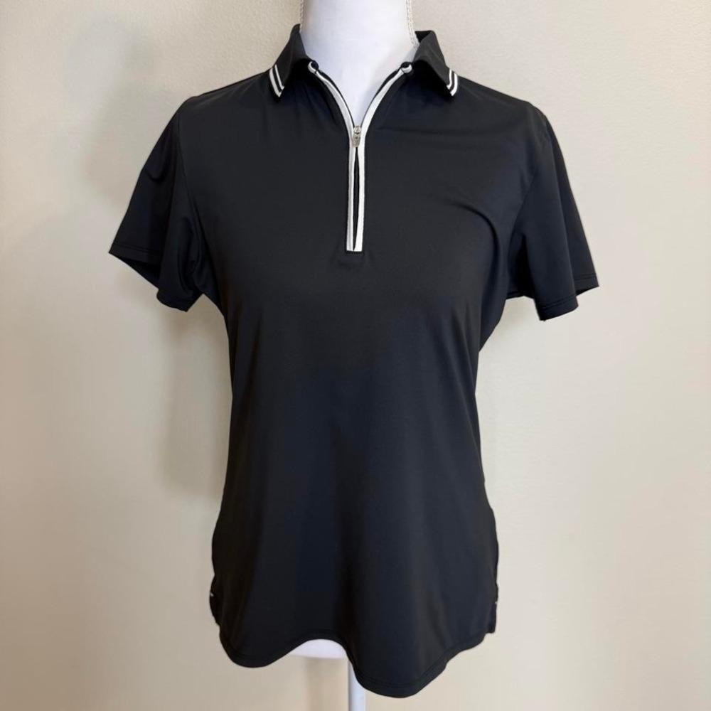 Peter Millar Black Golf Polo Shirt UPF 50+ Women's Sz S Golfcore Tenniscore